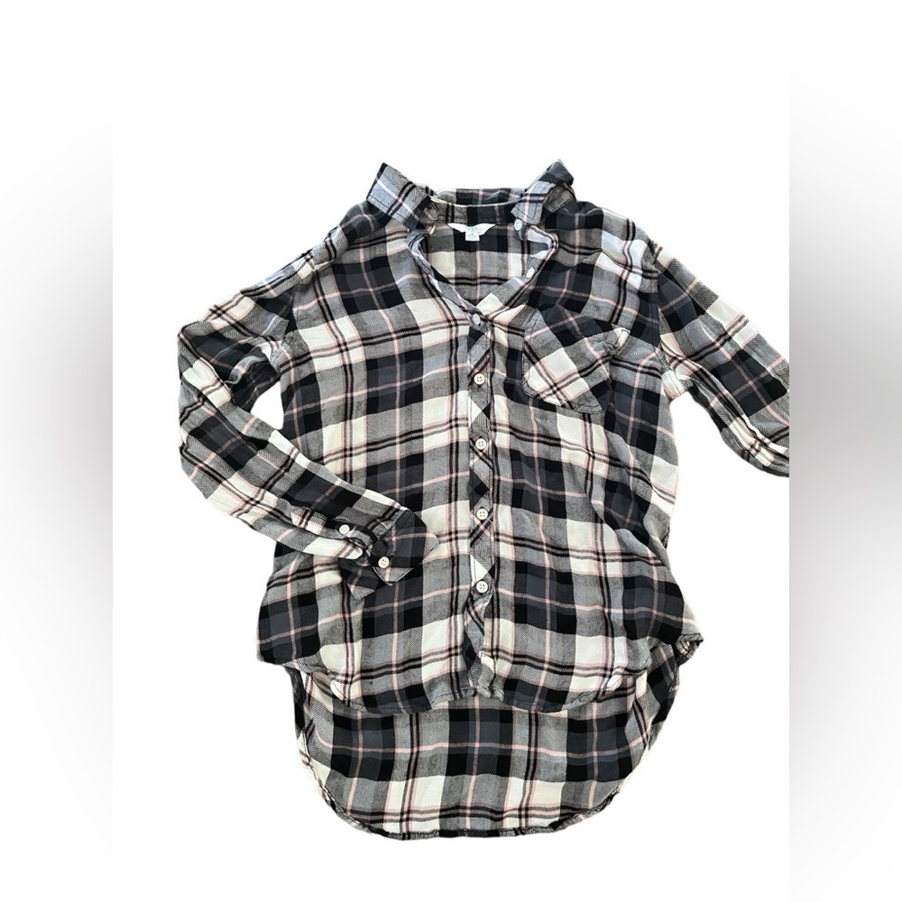 Time and Tru Women’s Black Pink Gray White Flannel Shirt In Size Medium